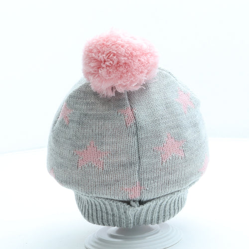 Primark Girls Grey Geometric Acrylic Bobble Hat One Size - Stars
