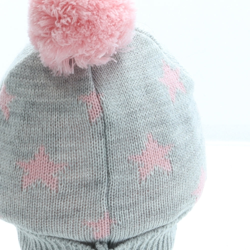 Primark Girls Grey Geometric Acrylic Bobble Hat One Size - Stars