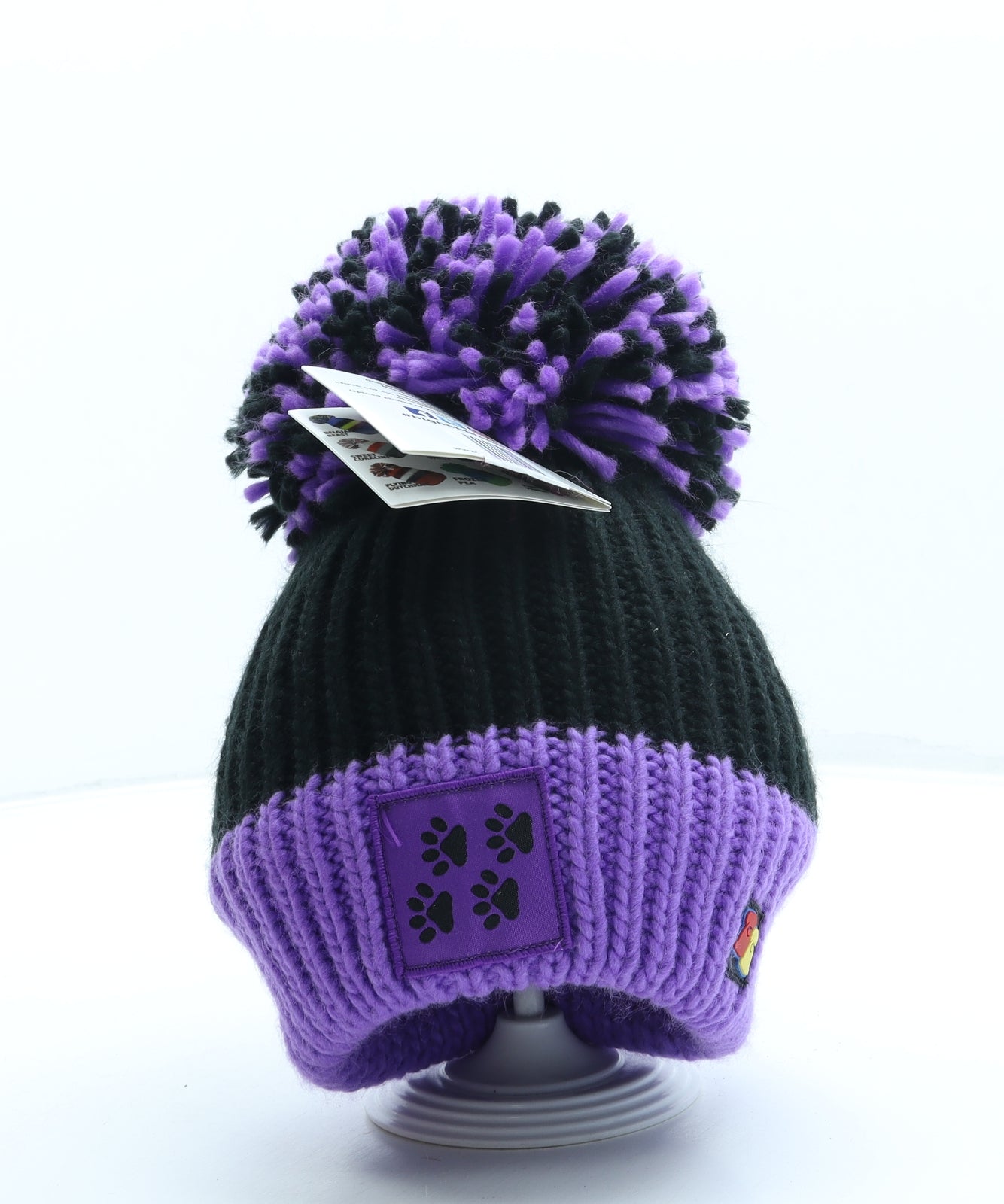 Big Bobble Hats Womens Purple Acrylic Bobble Hat One Size - Paw prints