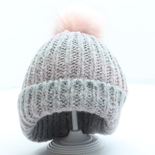 Primark Womens Grey Acrylic Bobble Hat Size M - Pom Pom