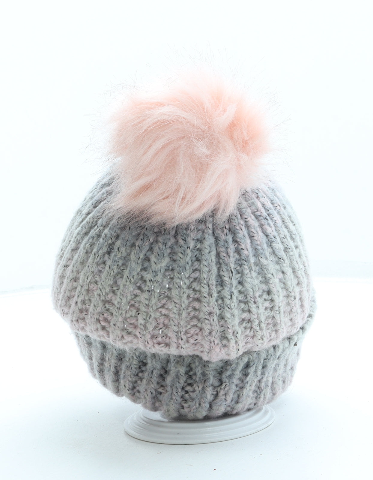 Primark Womens Grey Acrylic Bobble Hat Size M - Pom Pom