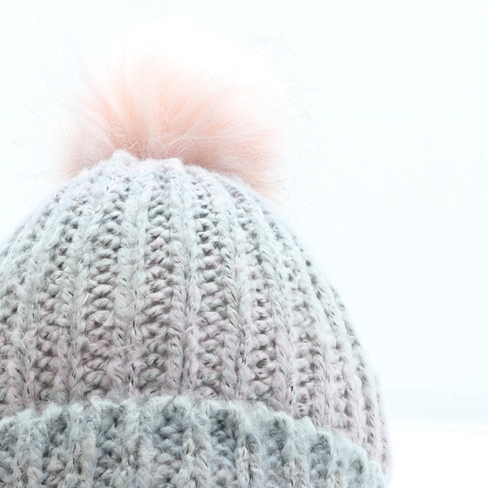 Primark Womens Grey Acrylic Bobble Hat Size M - Pom Pom