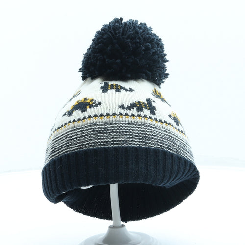 George Boys Blue Geometric Polyester Bobble Hat One Size - Dinosaur