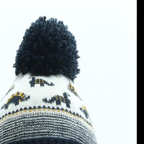 George Boys Blue Geometric Polyester Bobble Hat One Size - Dinosaur