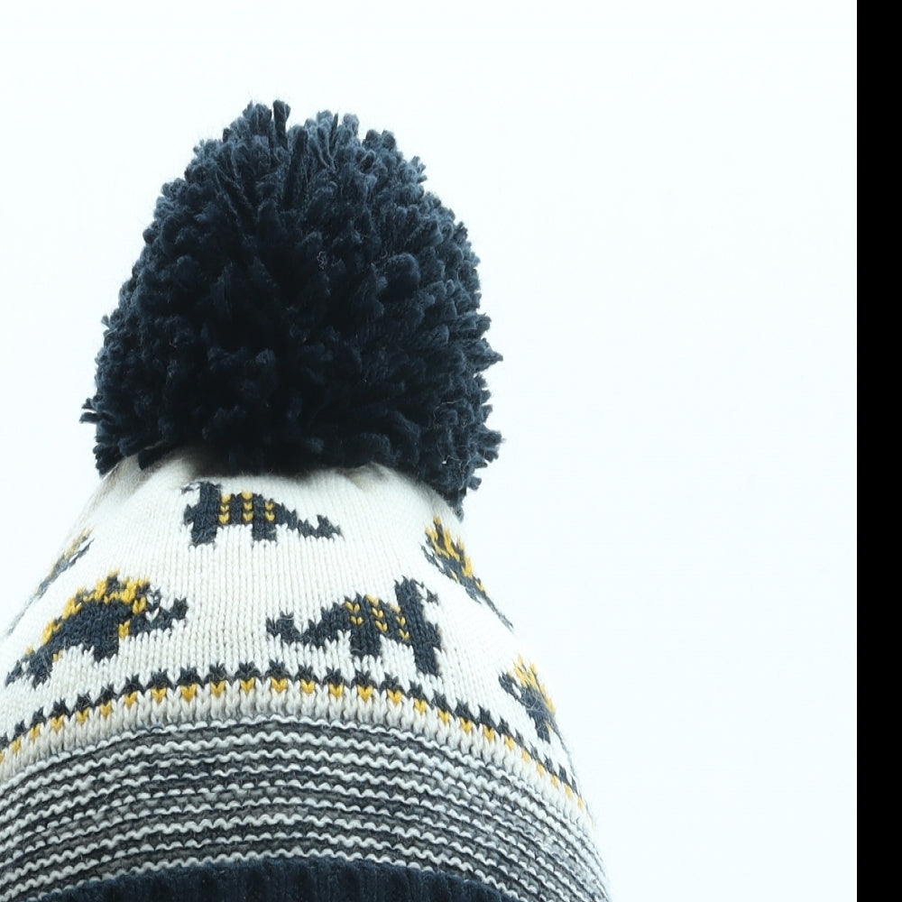George Boys Blue Geometric Polyester Bobble Hat One Size - Dinosaur
