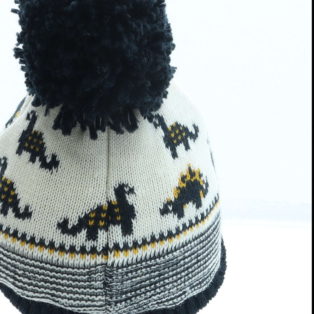 George Boys Blue Geometric Polyester Bobble Hat One Size - Dinosaur