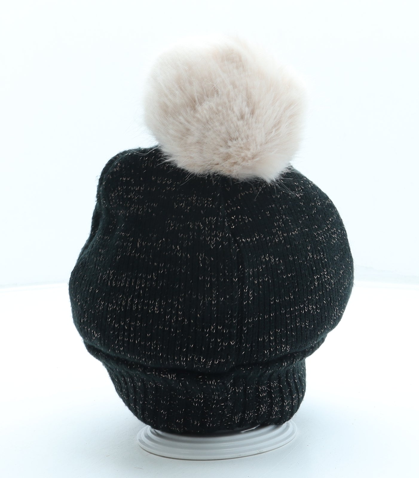 F&F Womens Black Acrylic Bobble Hat One Size - Christmas Prosecco