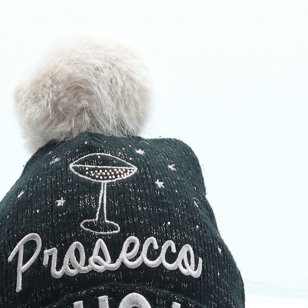 F&F Womens Black Acrylic Bobble Hat One Size - Christmas Prosecco