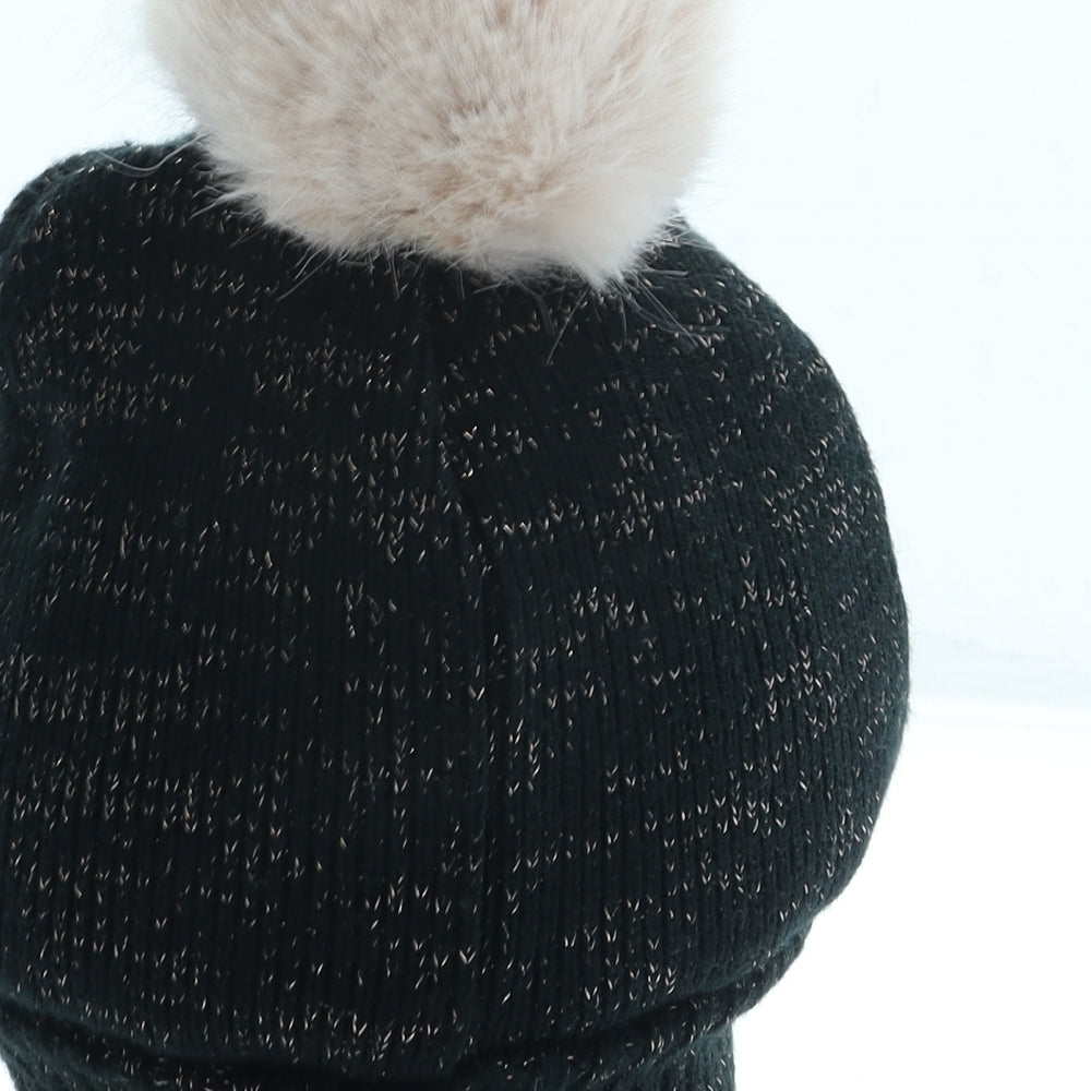 F&F Womens Black Acrylic Bobble Hat One Size - Christmas Prosecco