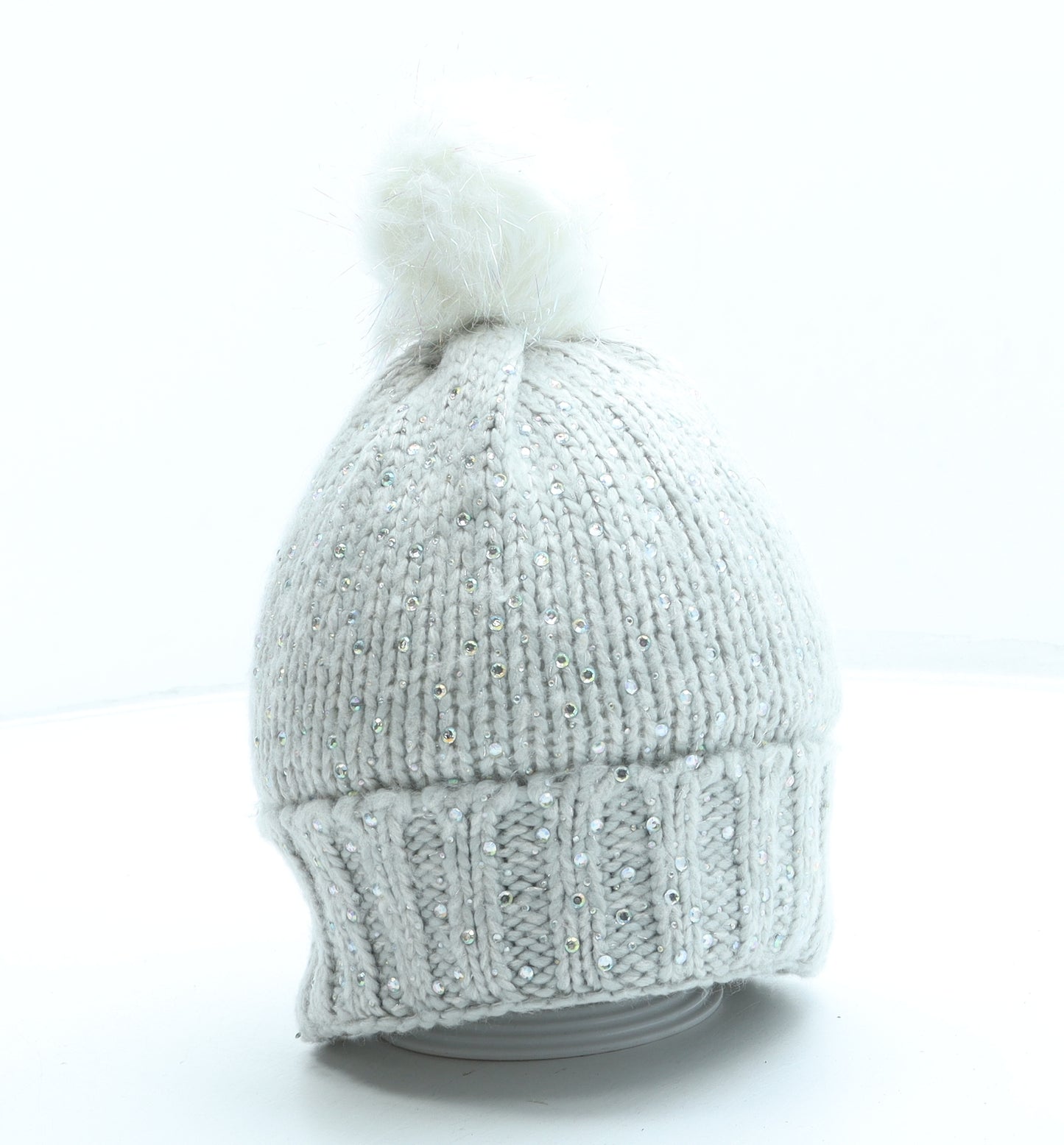 TU Womens Grey Acrylic Bobble Hat One Size - Pom Pom