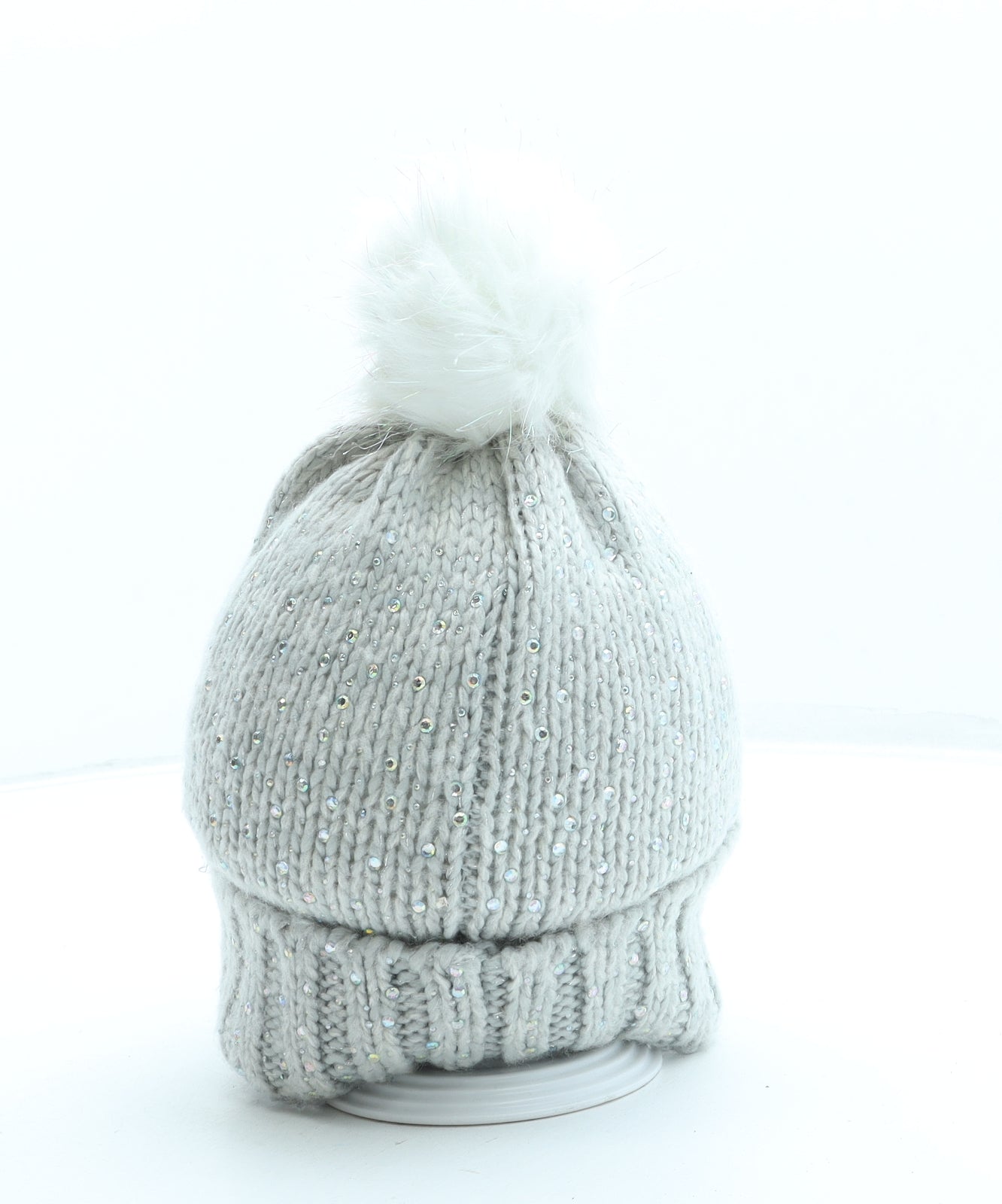 TU Womens Grey Acrylic Bobble Hat One Size - Pom Pom