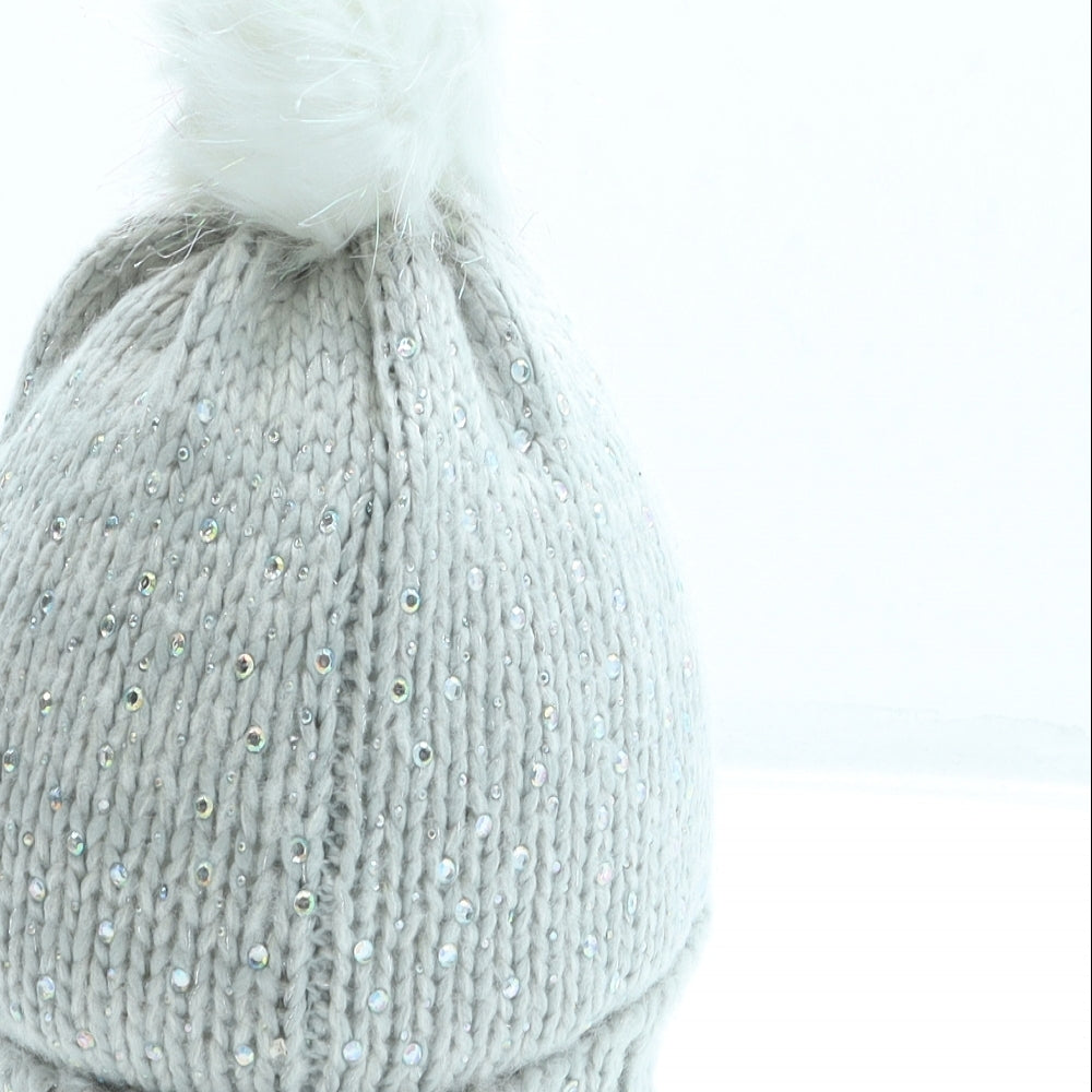 TU Womens Grey Acrylic Bobble Hat One Size - Pom Pom