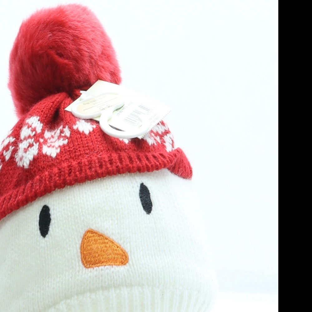 George Boys White Acrylic Bobble Hat One Size - Snowman