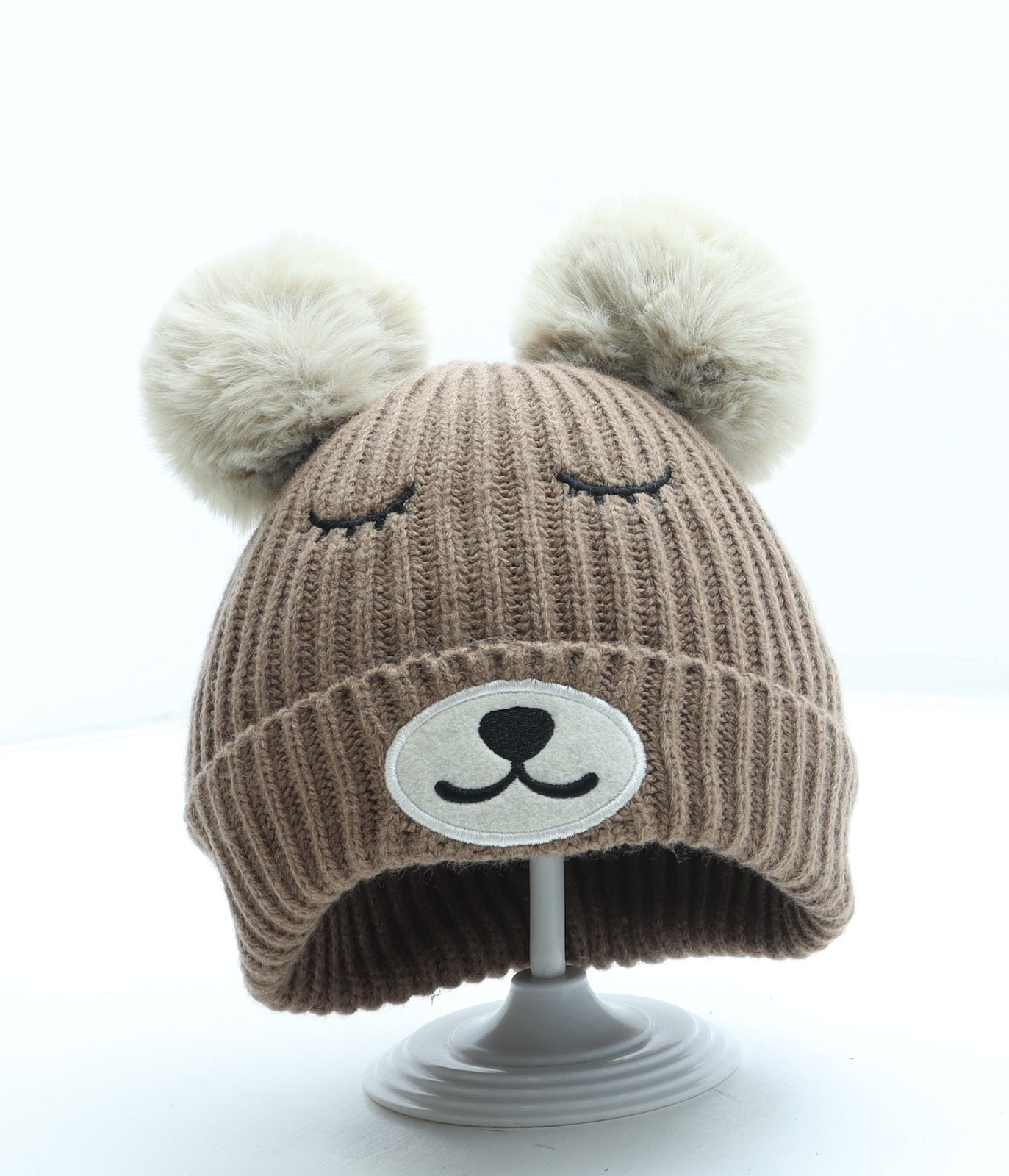 Avon Boys Brown Acrylic Bobble Hat One Size - Bear