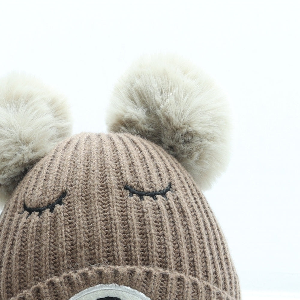 Avon Boys Brown Acrylic Bobble Hat One Size - Bear