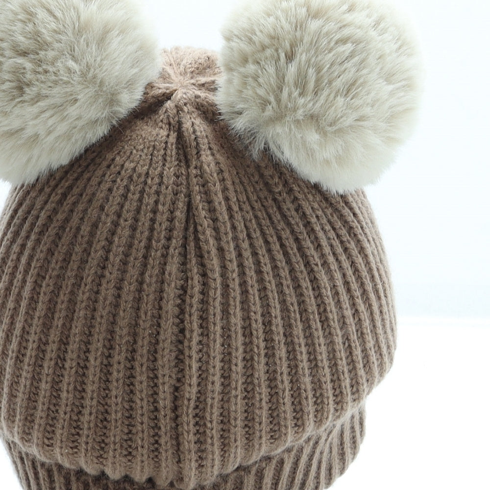 Avon Boys Brown Acrylic Bobble Hat One Size - Bear