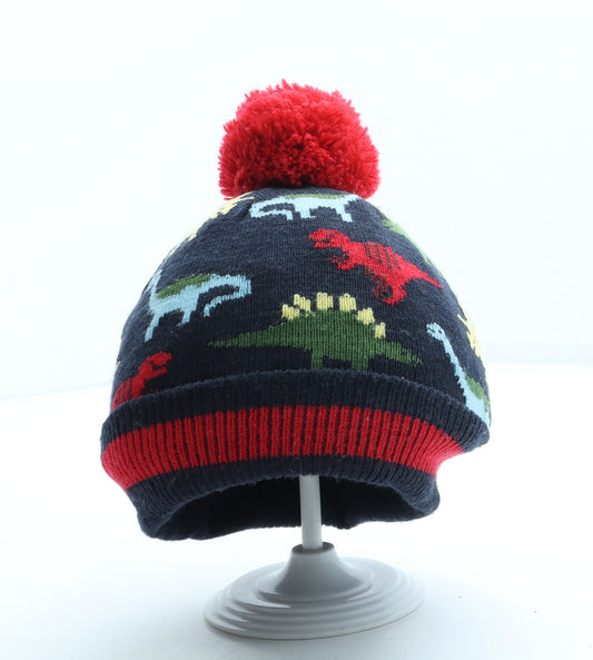 F&F Boys Blue Geometric Acrylic Bobble Hat One Size - Dinosaur