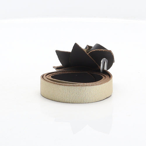 Preworn Womens Gold Solid Leather Fashion Belt Belt Size XL - Flower detail