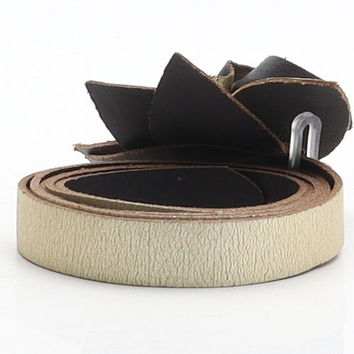 Preworn Womens Gold Solid Leather Fashion Belt Belt Size XL - Flower detail