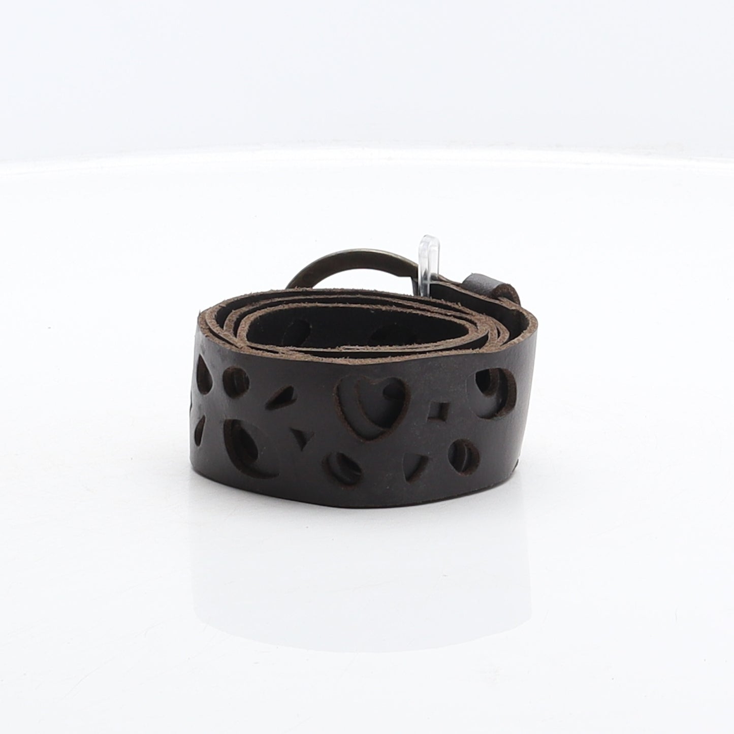 Preworn Womens Brown Solid Leather Adjustable Belt Belt Size 14 - Cut out details