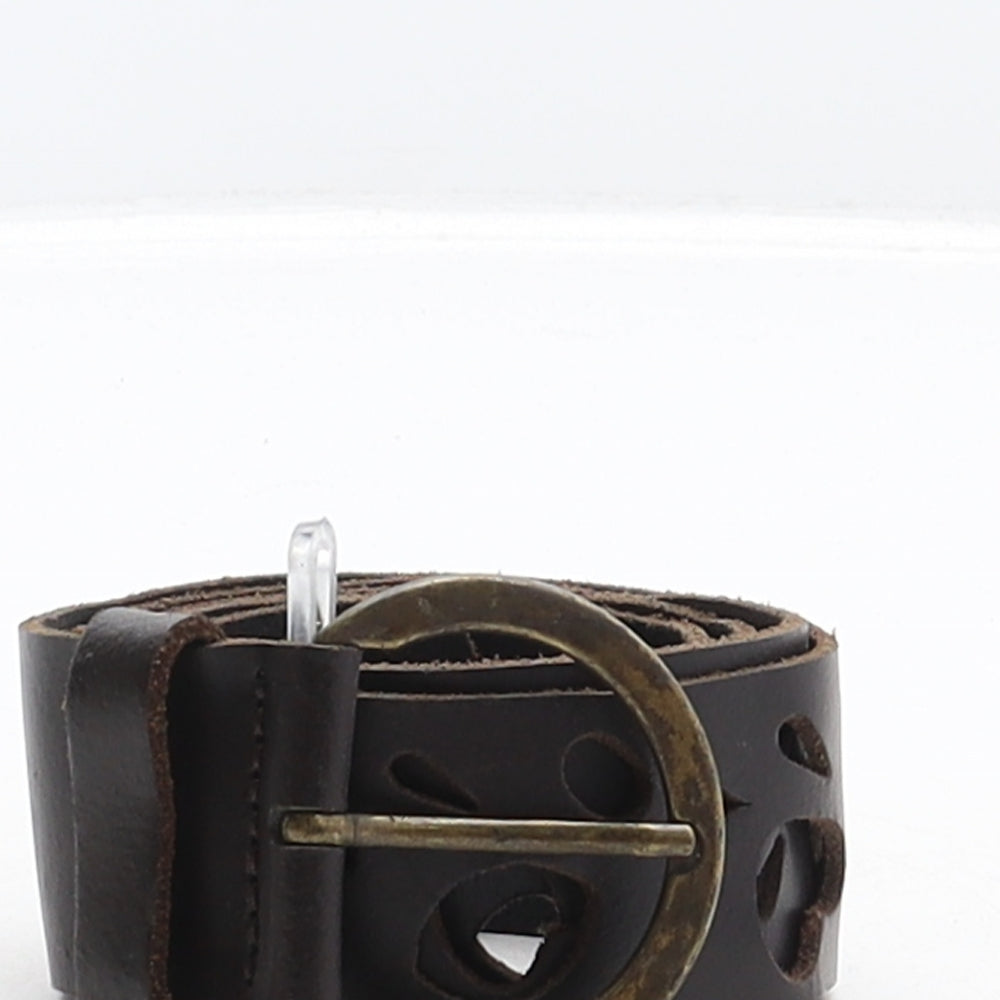 Preworn Womens Brown Solid Leather Adjustable Belt Belt Size 14 - Cut out details
