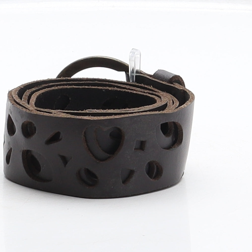 Preworn Womens Brown Solid Leather Adjustable Belt Belt Size 14 - Cut out details