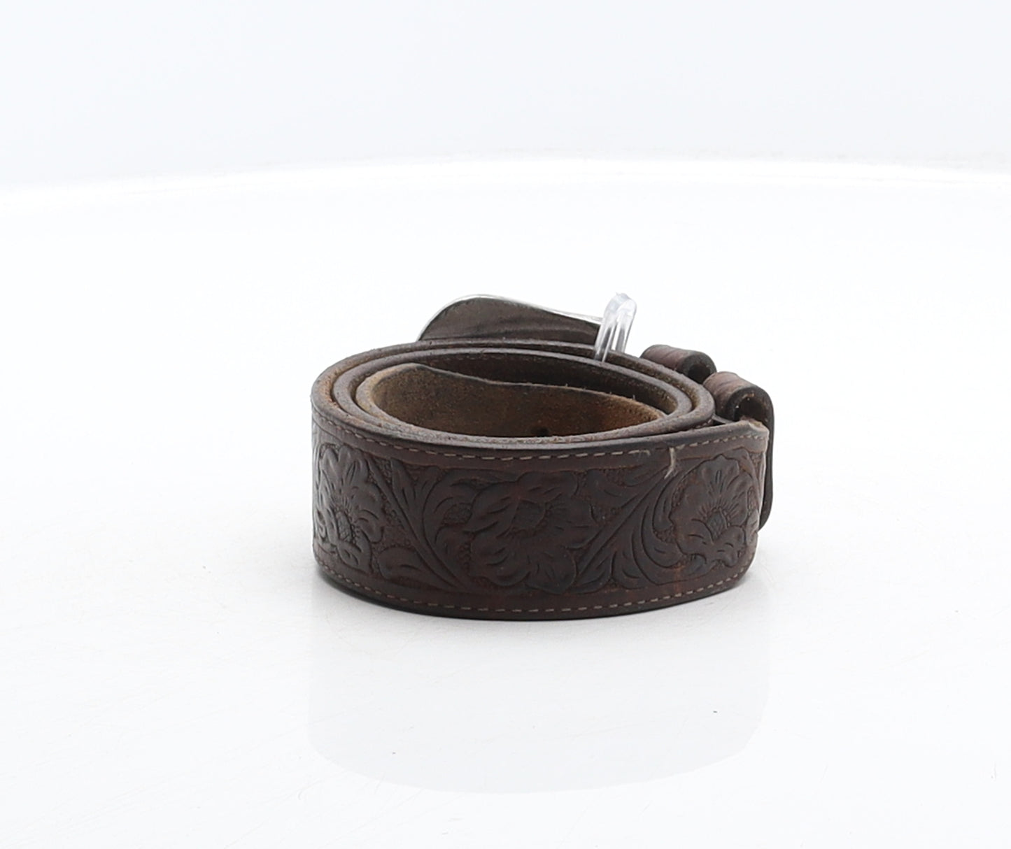 Preworn Mens Brown Floral Leather Western Belt Belt One Size