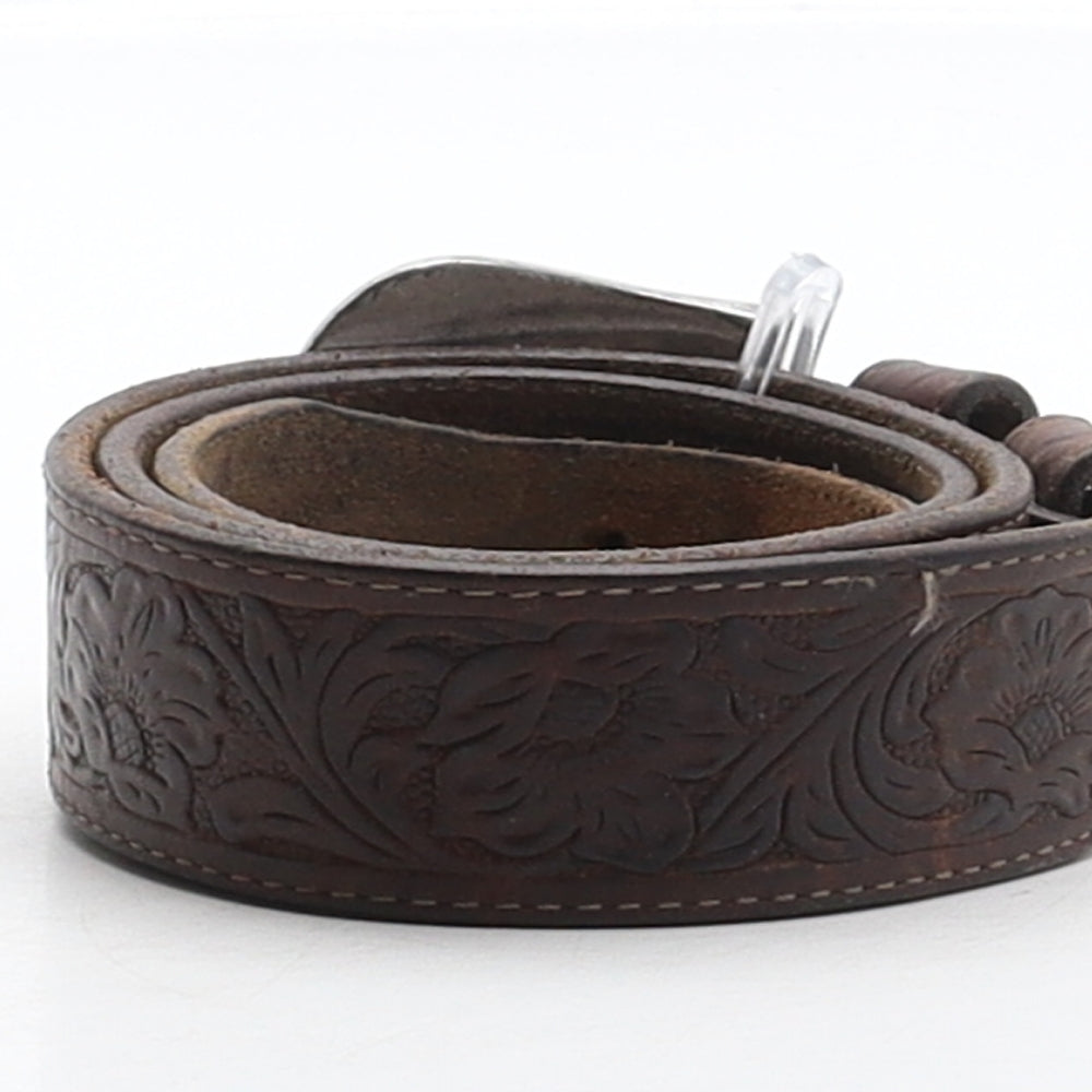 Preworn Mens Brown Floral Leather Western Belt Belt One Size