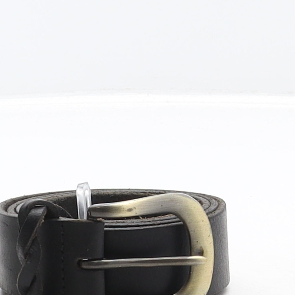 Dickins & Jones Womens Black Solid Leather Adjustable Belt Belt Size M