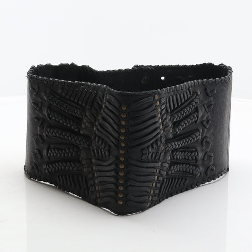 AllSaints Womens Black Solid Leather Corset Belt Belt Size M