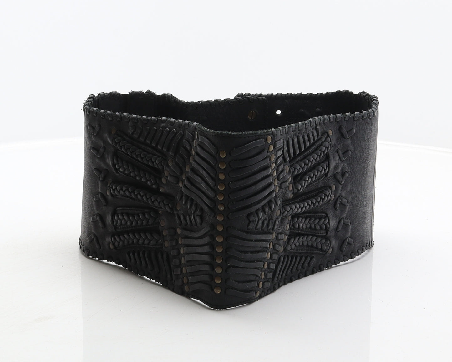 AllSaints Womens Black Solid Leather Corset Belt Belt Size M