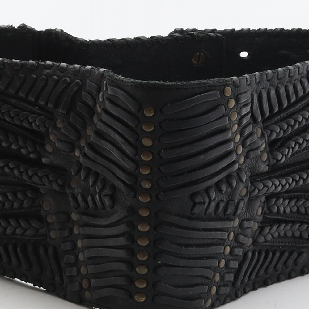 AllSaints Womens Black Solid Leather Corset Belt Belt Size M