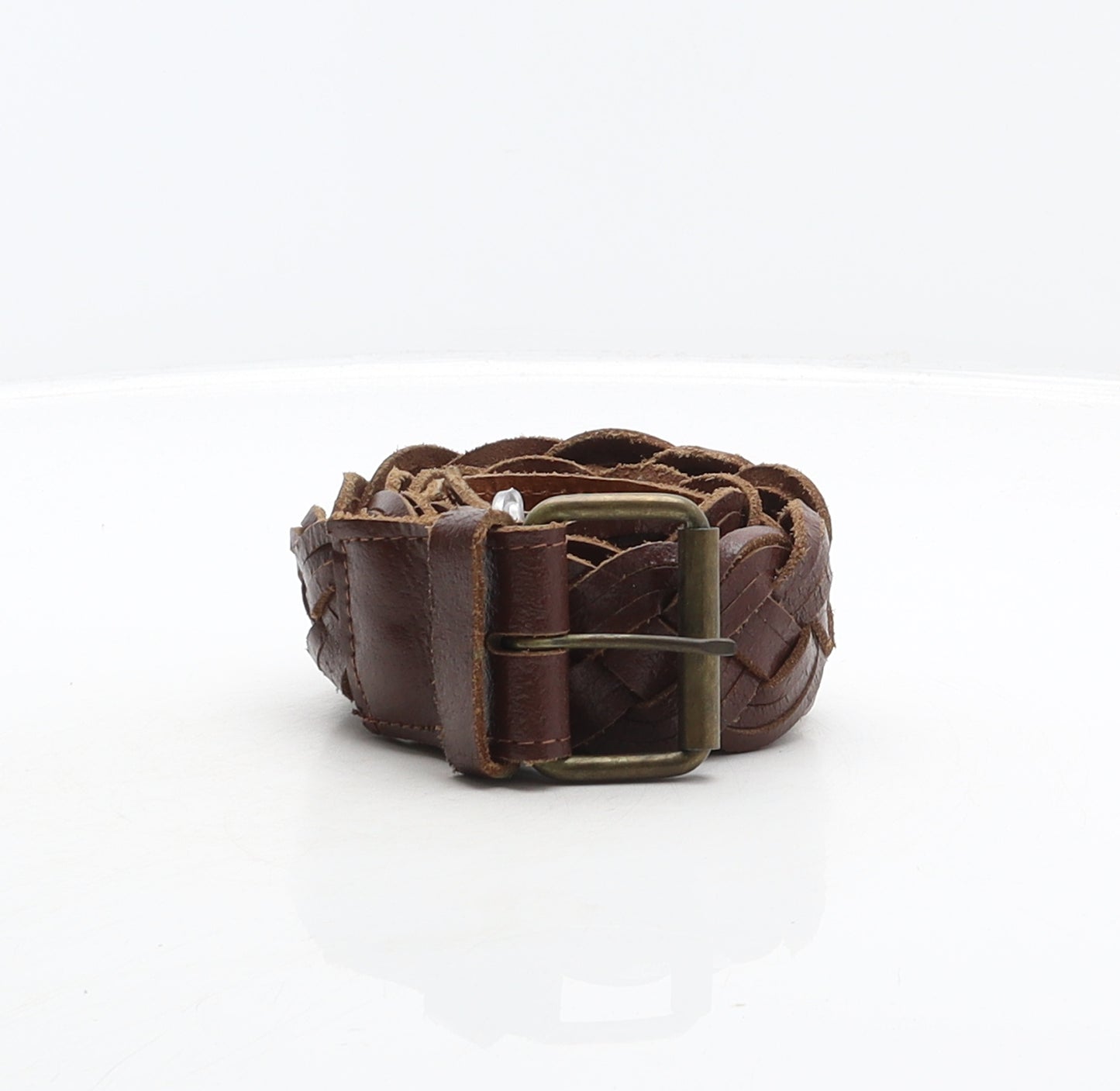 Preworn Mens Brown Solid Leather Braided/Woven Belt Belt One Size