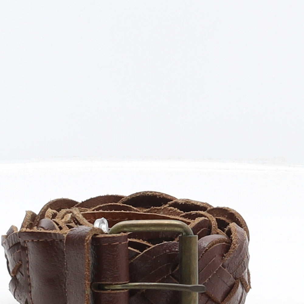 Preworn Mens Brown Solid Leather Braided/Woven Belt Belt One Size