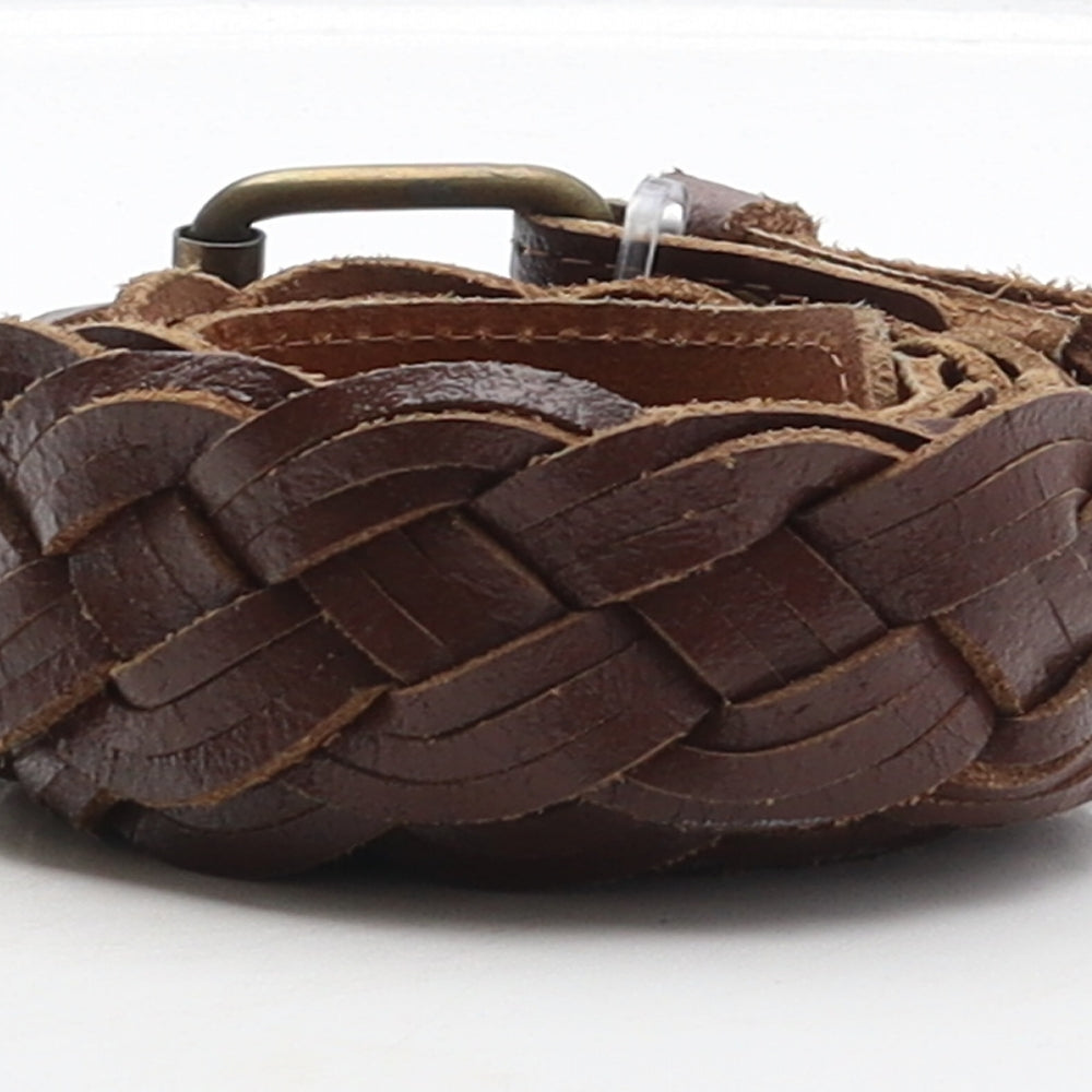 Preworn Mens Brown Solid Leather Braided/Woven Belt Belt One Size