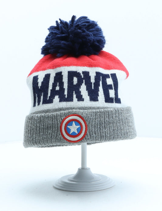 George Boys Multicoloured Striped Acrylic Bobble Hat One Size - Captain America