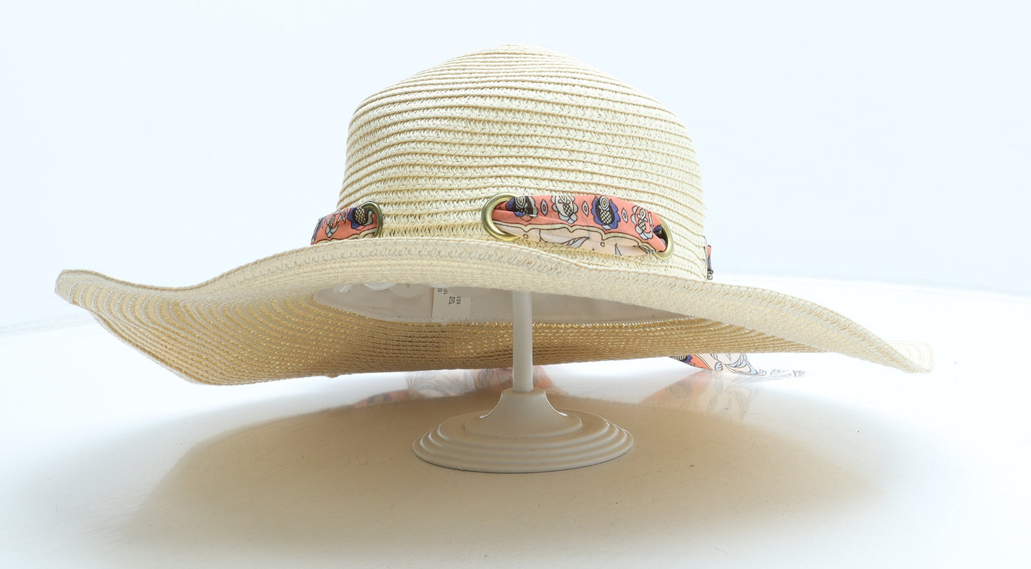 Preworn Womens Beige Floral Paper Sun Hat One Size - Scarf