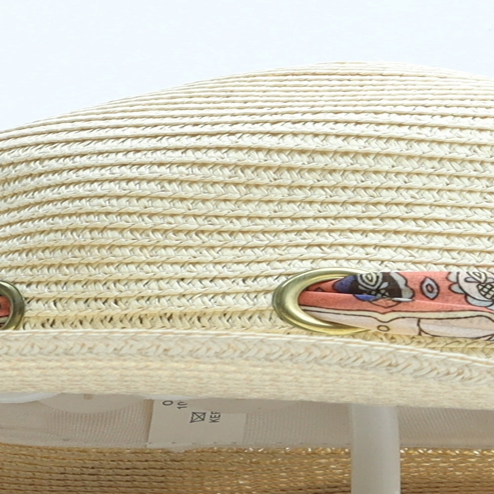 Preworn Womens Beige Floral Paper Sun Hat One Size - Scarf
