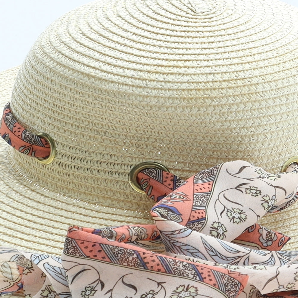 Preworn Womens Beige Floral Paper Sun Hat One Size - Scarf