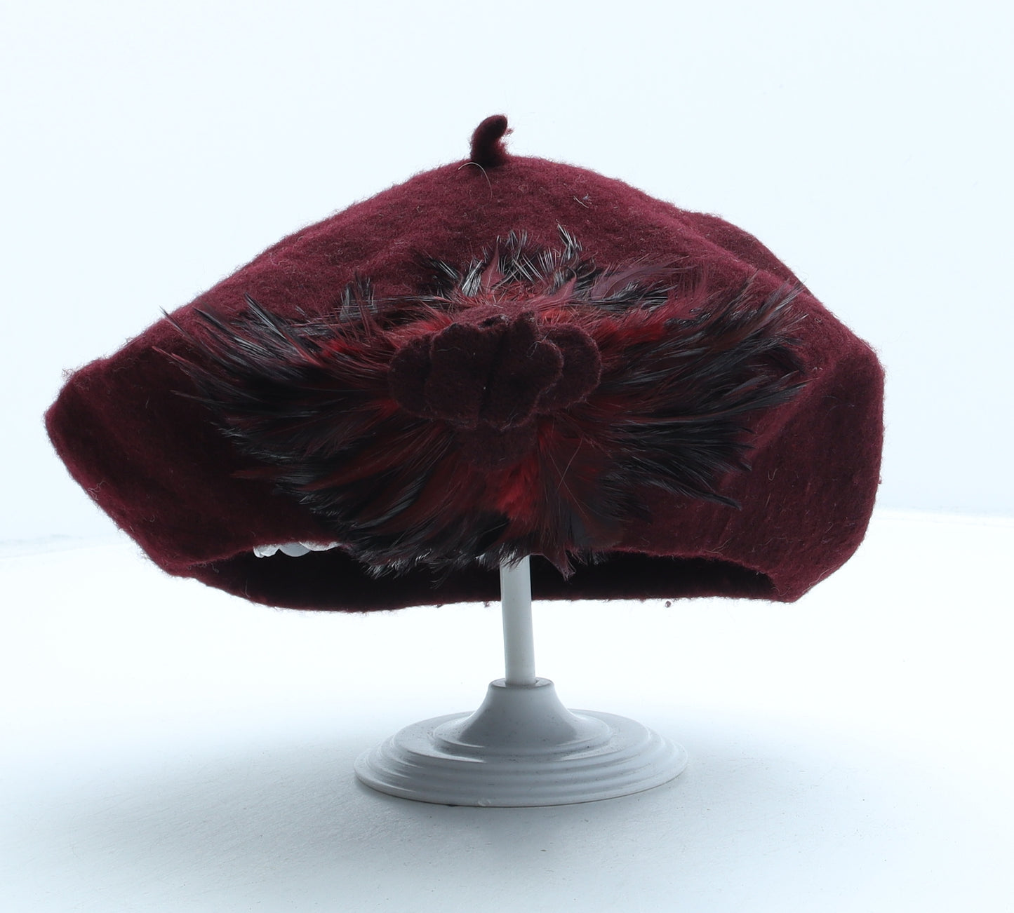 Helene Berman Womens Red Wood Beret One Size - Floral detail
