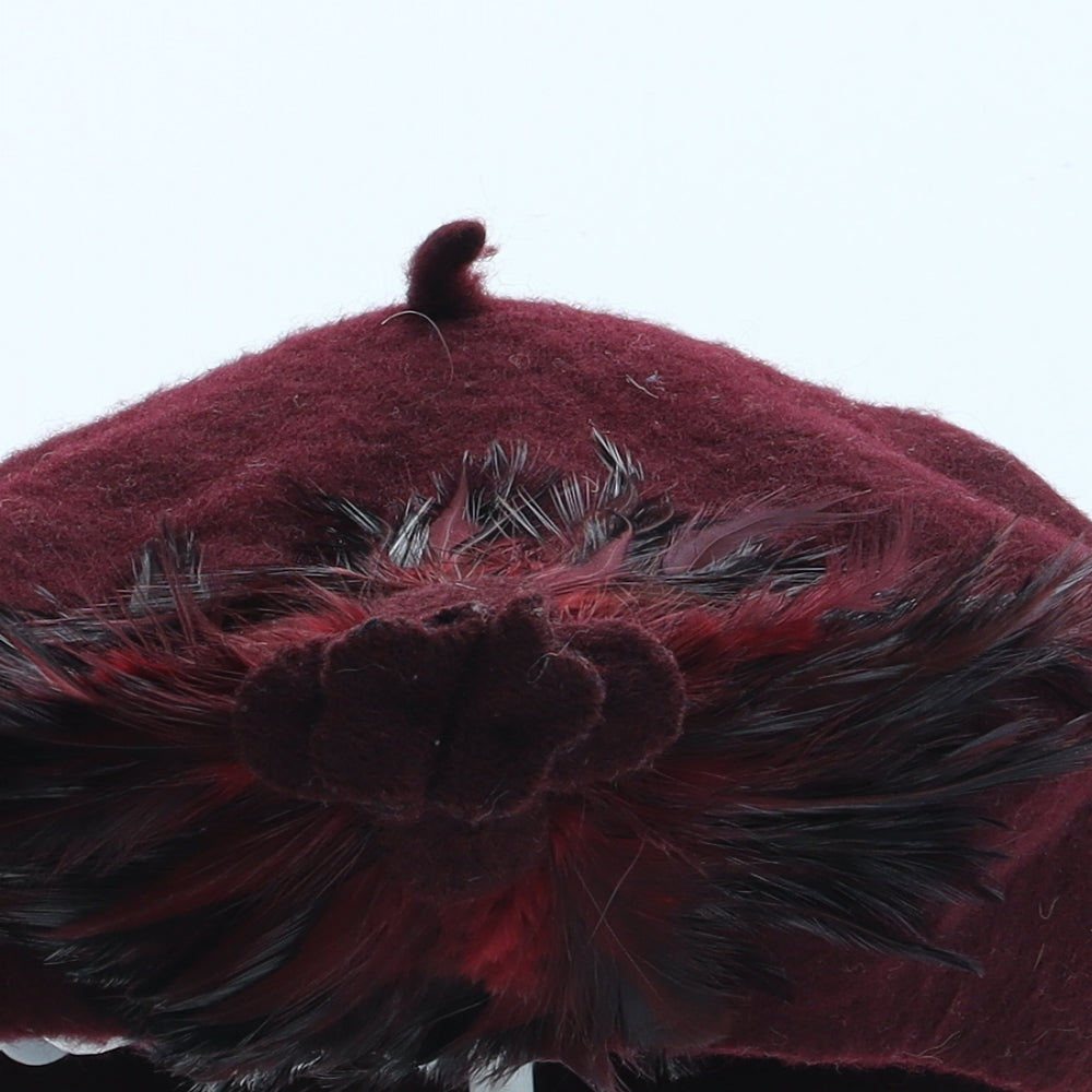 Helene Berman Womens Red Wood Beret One Size - Floral detail
