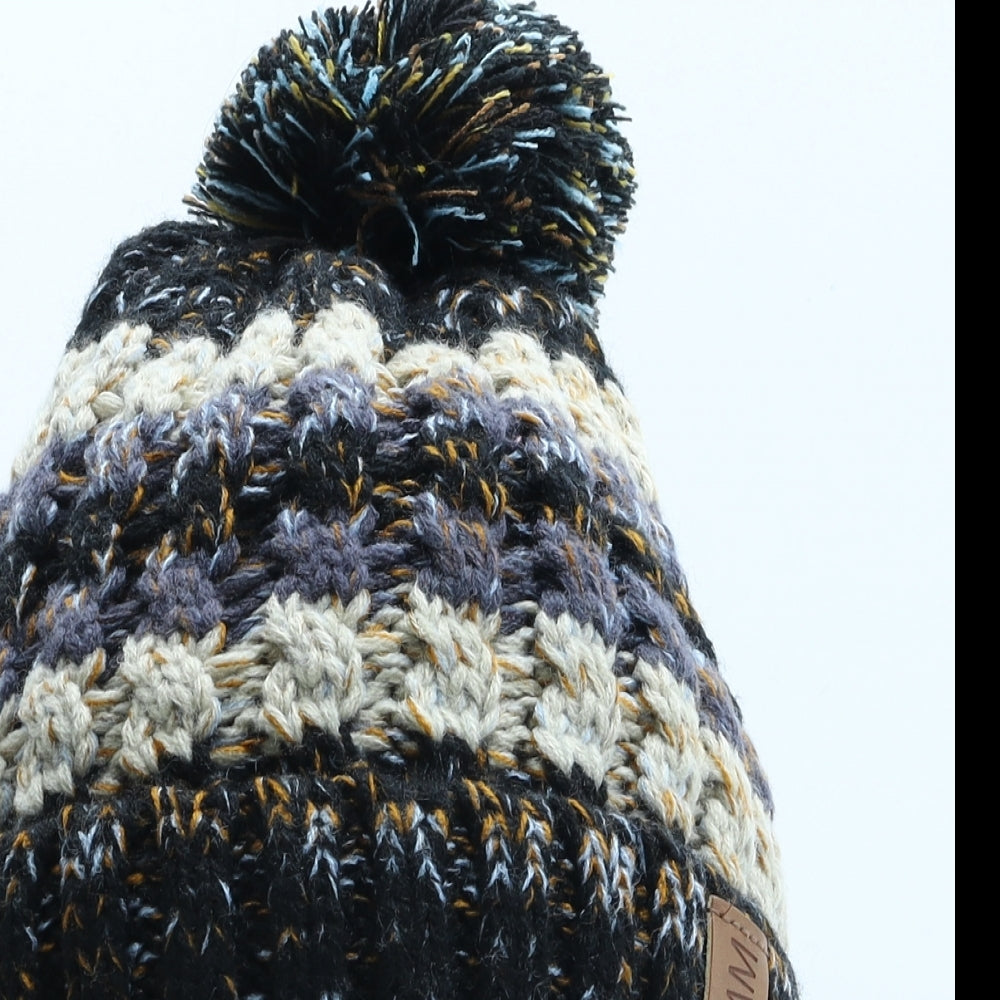 Amsterdam Mens Multicoloured Striped Acrylic Beanie One Size - Pom Pom Detail