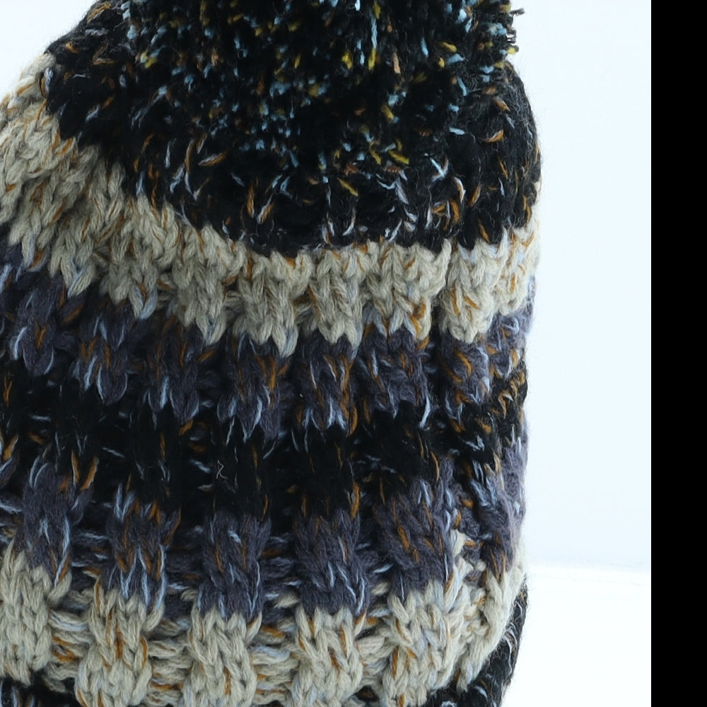 Amsterdam Mens Multicoloured Striped Acrylic Beanie One Size - Pom Pom Detail