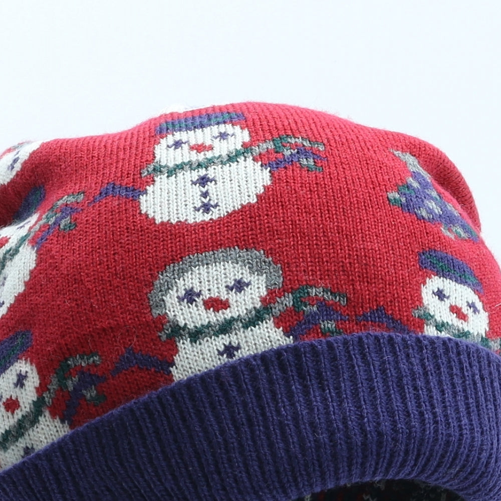 Matalan Boys Red Geometric Acrylic Bobble Hat One Size - Snowman