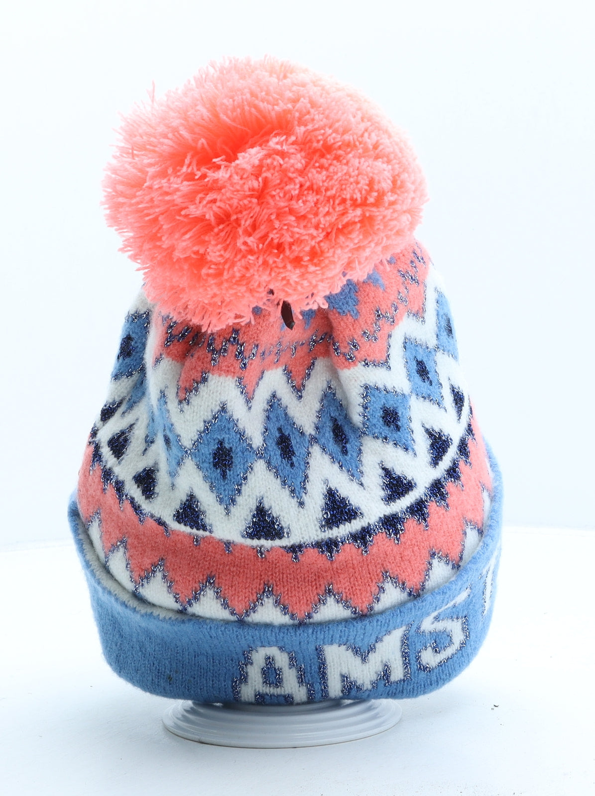 Robin Ruth Womens Multicoloured Argyle/Diamond Acrylic Bobble Hat One Size - Amsterdam
