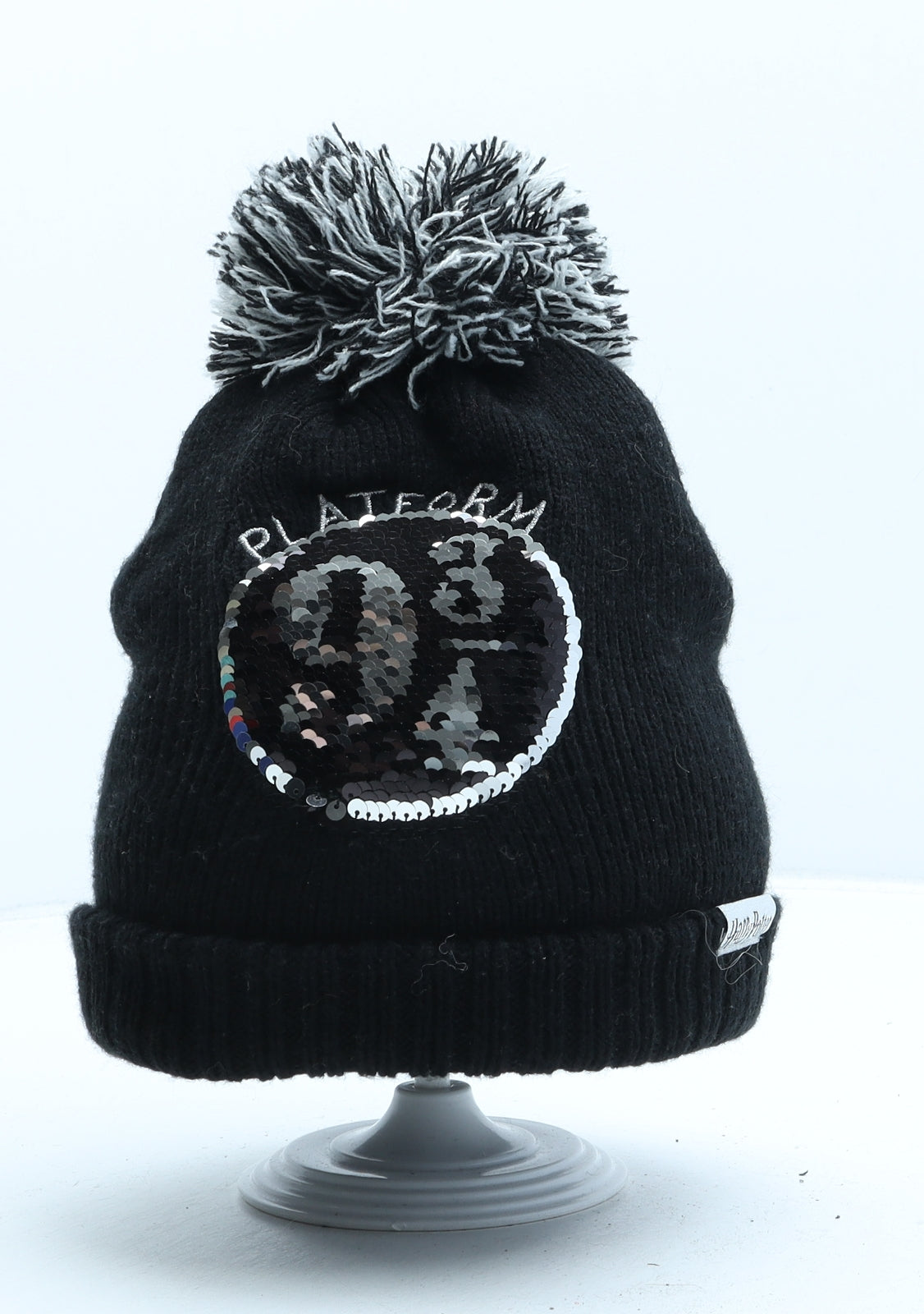F&F Girls Black Acrylic Bobble Hat One Size - Harry Potter