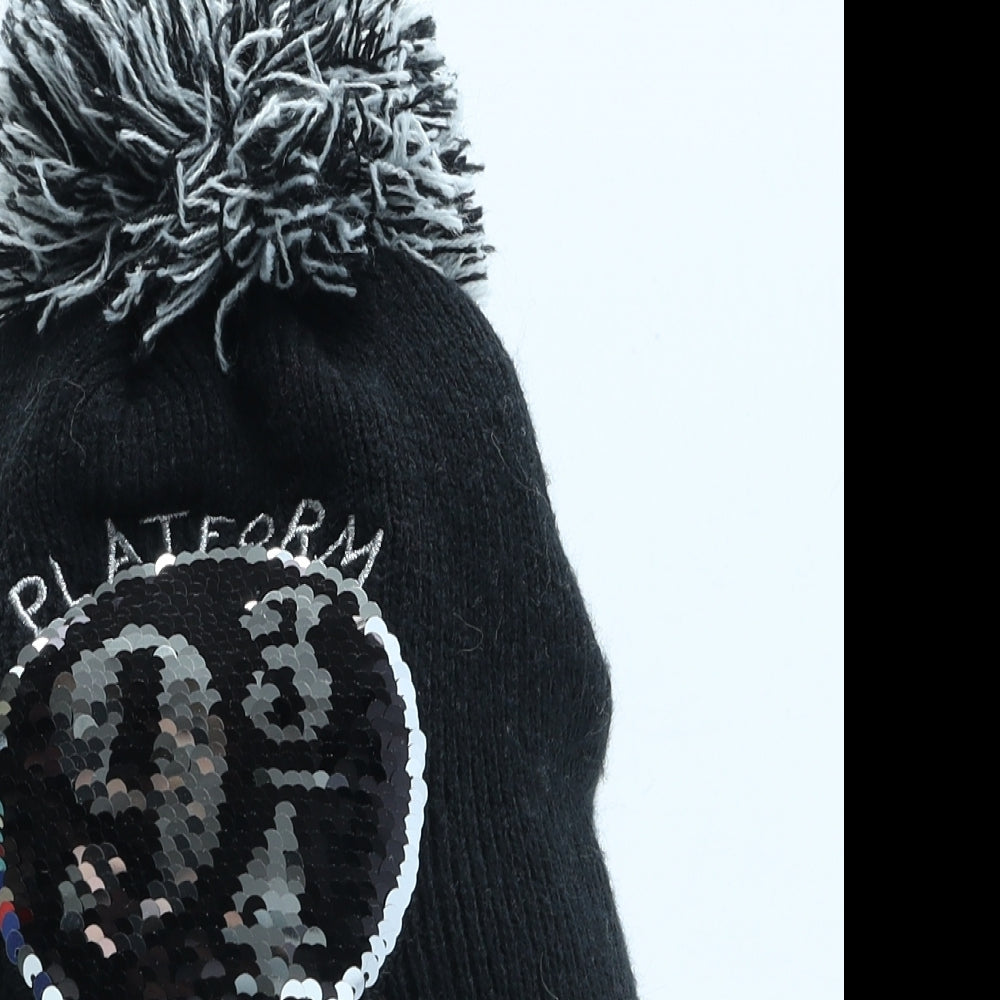 F&F Girls Black Acrylic Bobble Hat One Size - Harry Potter