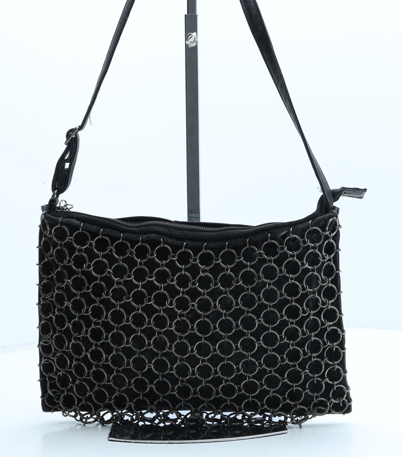 Crafted Womens Black Polyester Crossbody Size Small - Chain Detail