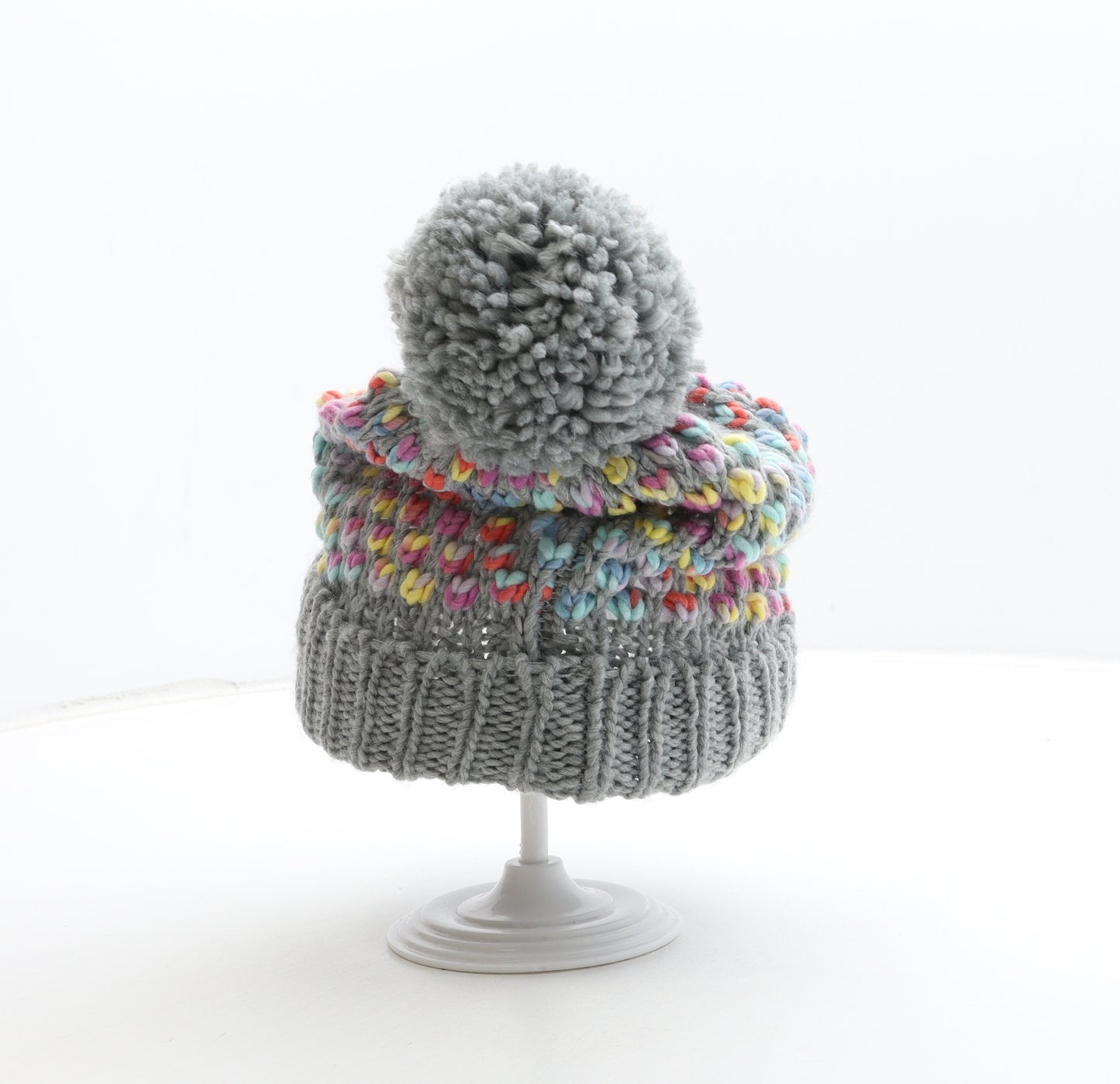 Preworn Girls Grey Acrylic Bobble Hat One Size