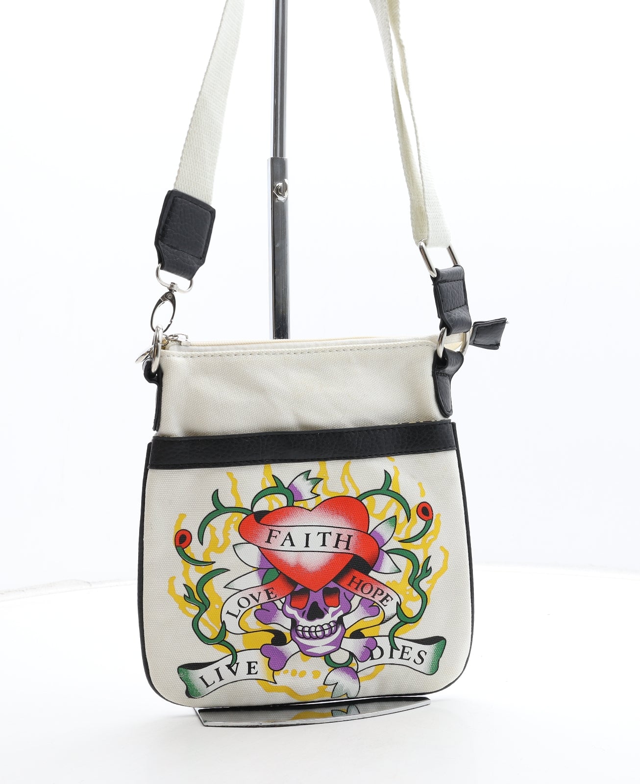 Preworn Womens Beige Geometric Polyester Crossbody Size Small - Skull Detail